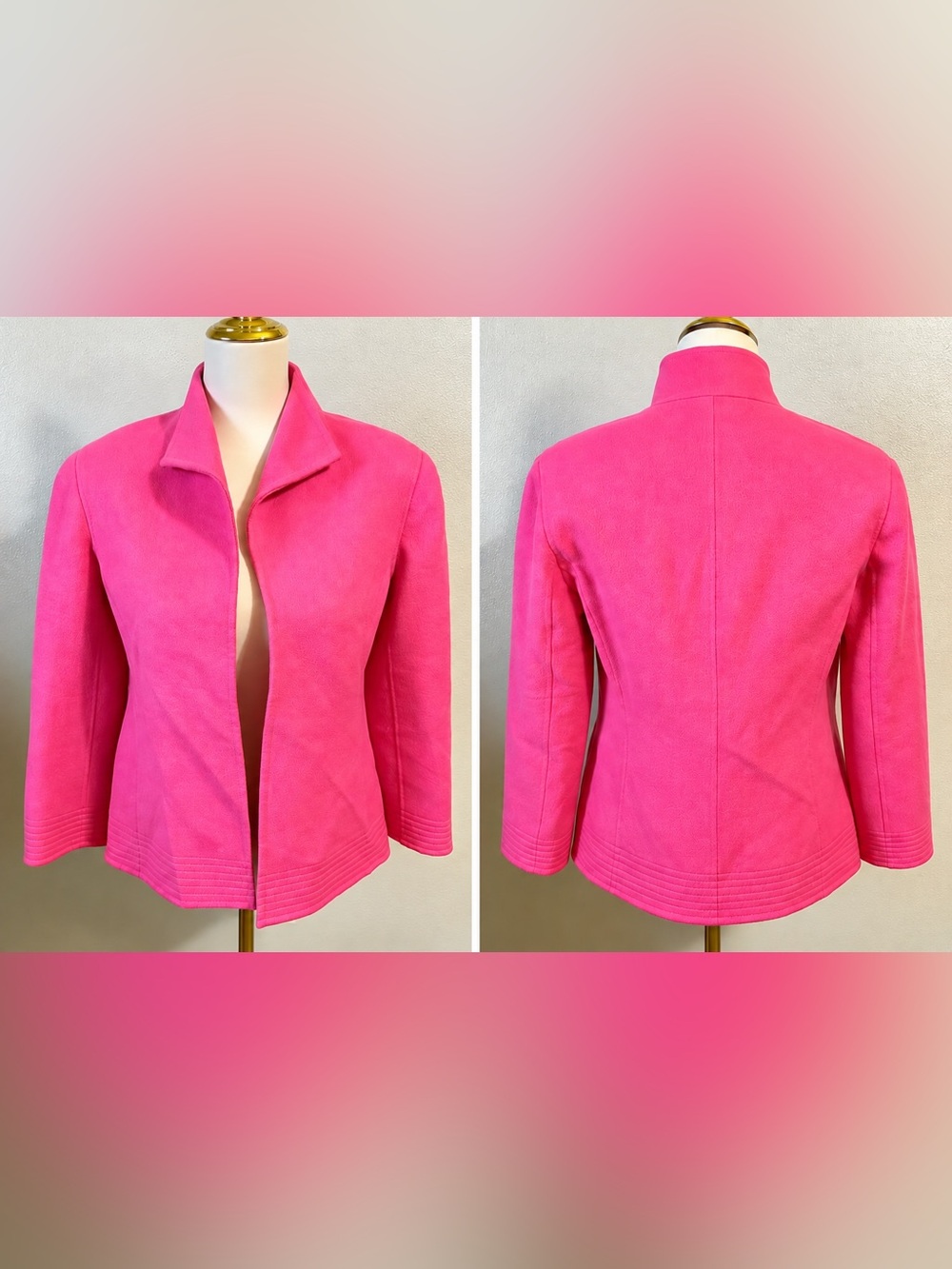Carlisle Hot Pink Wool Jacket Sz 2 Open Front Structured Collar Quiet Luxury